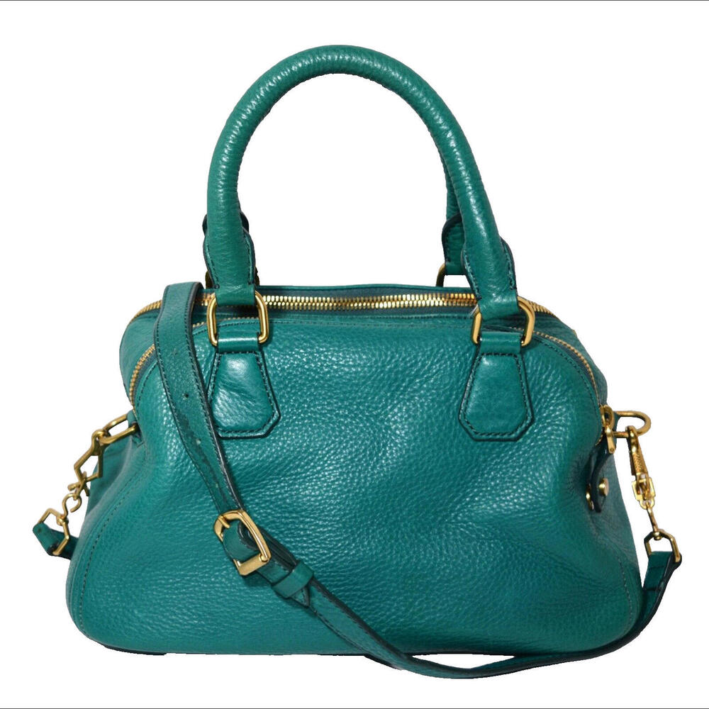 J.Crew Biennial Satchel Pebbled Leather Bowling Bag Crossbody Purse Green